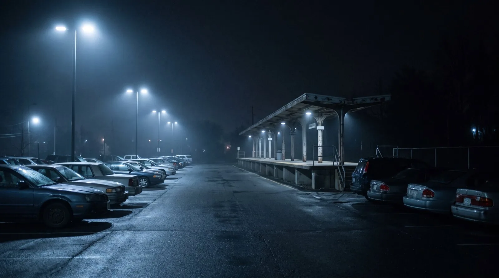 Cars parked in a commuter station lot